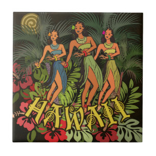 Hawaii Aloha Palm Hula Art Design Tegeltje