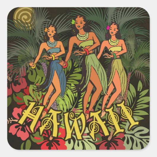 Hawaii Aloha Palm Hula Art Design Vierkante Sticker (Voorkant)