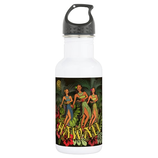 Hawaii Aloha Palm Hula Art Design Waterfles (Voorkant)