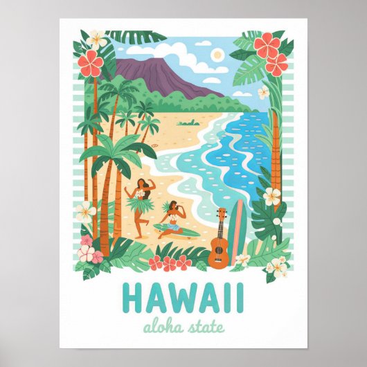 Hawaii Aloha State Verenigde Staten Zomerreizen Poster (Voorkant)