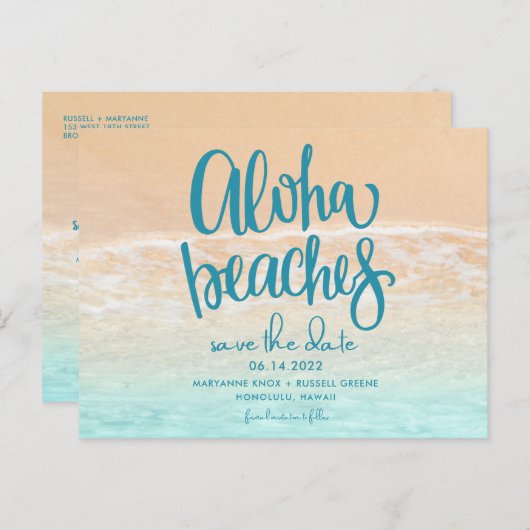 Hawaii Aloha stranden bruiloft redden Datum Aankondigingskaart (Voorkant / Achterkant)