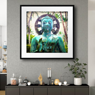 Hawaii Antiek Turquoise Blue Buddha Foto Peace Poster