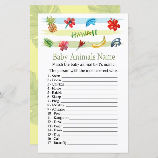 Hawaii Baby Animals Name Game (Voorkant / Achterkant)