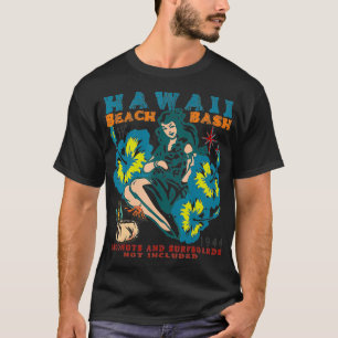 HAWAII BEACH BASH UKULELE L LUAU RETRO SURFEN VIN T-SHIRT