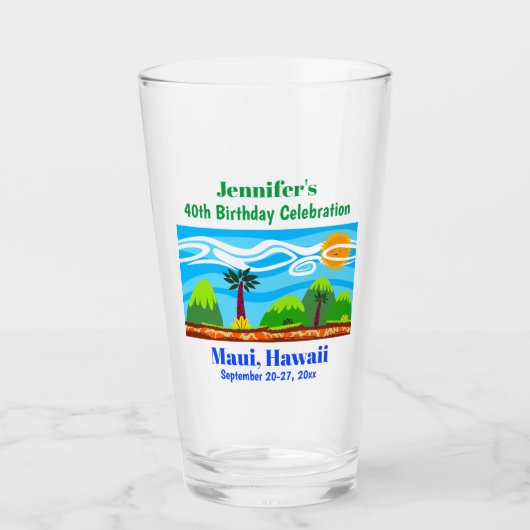Hawaii Beach Birthday Party Trip Favor Pint Glas (Voorkant)