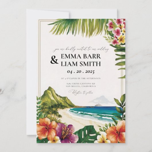HAWAII Beach Faire-part de mariage tropicale (Devant)