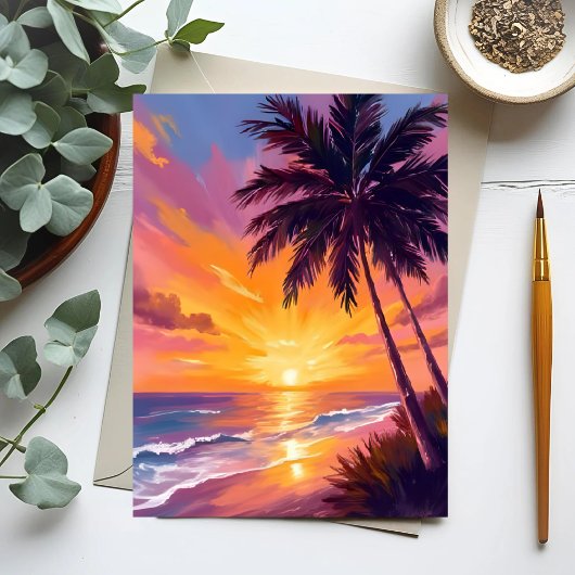 Hawaii Beach Sunset Painting reizen Briefkaart