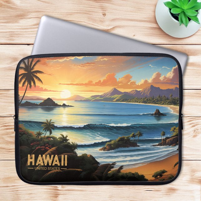 Hawaii Beach Tropical Paradise  schilderij Laptop Sleeve (Hawaii Beach Tropical Paradise Vintage Painting Laptop Sleeve)