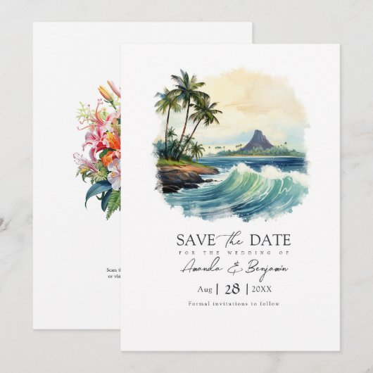 Hawaii Bestemming Trouw QR Code Save The Date (Voorkant / Achterkant)