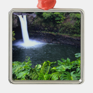 Hawaii, Big Island, Hilo, Rainbow Falls, Weelderig Metalen Ornament