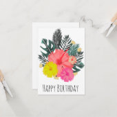 Hawaii Birthday Hand Drawn Greenery Birthday Kaart (Voorkant / Achterkant in situ)