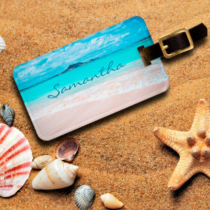 Hawaii-blauwe oceanische zandzandstrand, speciale bagagelabel