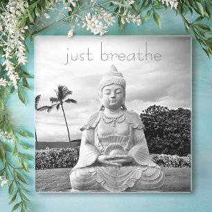 Hawaii Buddha Black White Foto enkel Breathe Quote Glazen Onderzetter