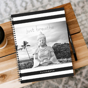 Hawaii Buddha Black White Stripes Just Breathe Notitieboek