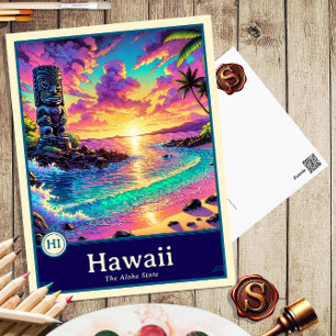 Hawaii   Carte postale ombragée style Anime