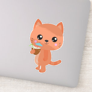 Hawaii Cat, Cute Cat, Oranje Cat, Cocktail, Luau Sticker