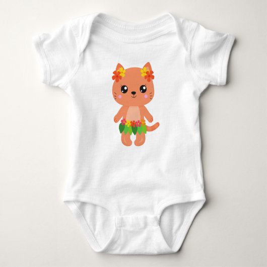 Hawaii Cat, Cute Cat, Oranje Cat, Flowers, Luau Romper (Voorkant)