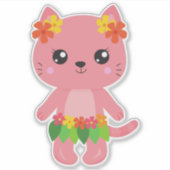 Hawaii Cat, Cute Cat, Pink Cat, Flowers, Luau Sticker (Voorkant)