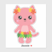 Hawaii Cat, Cute Cat, Pink Cat, Flowers, Luau Sticker (Vel)