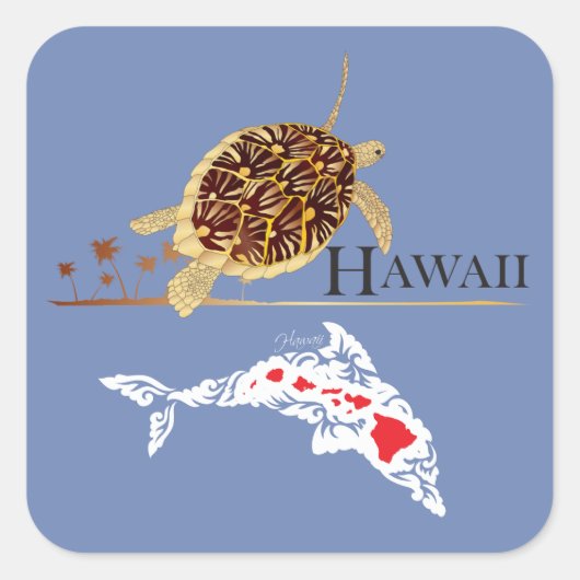 Hawaii Dolphins Turtle Vierkante Sticker (Voorkant)