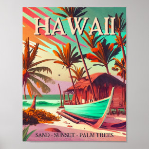 Hawaii eiland tropische zonsondergang palmboom Sou Poster