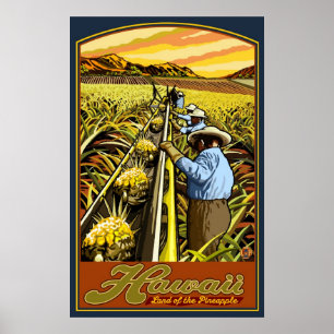 Hawaii-eilanden - Pineapple Harvest Travel Poster