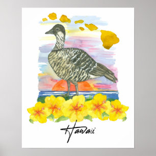 Hawaii-eilanden Staatsvogel Nene Zonsondergang Oce Poster
