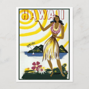 Hawaii, fille de hula, île, carte postale de voyag