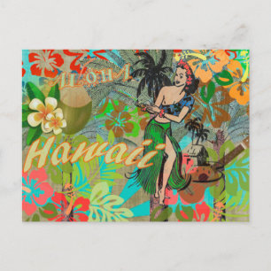 Hawaii Flower Hula  Floral Graphic Briefkaart