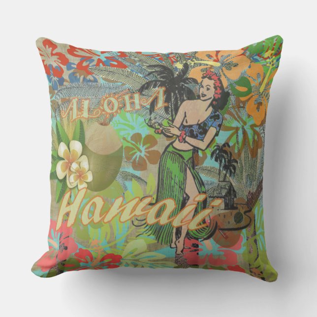 Hawaii Flower Hula  Floral Graphic Buitenkussen (Voorkant)
