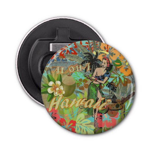 Hawaii Flower Hula Floral Graphic Button Flesopener (Voorkant)