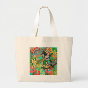 Hawaii Flower Hula  Floral Graphic Grote Tote Bag