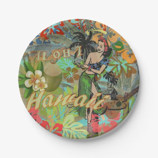 Hawaii Flower Hula  Floral Graphic Papieren Bordje (Voorkant)