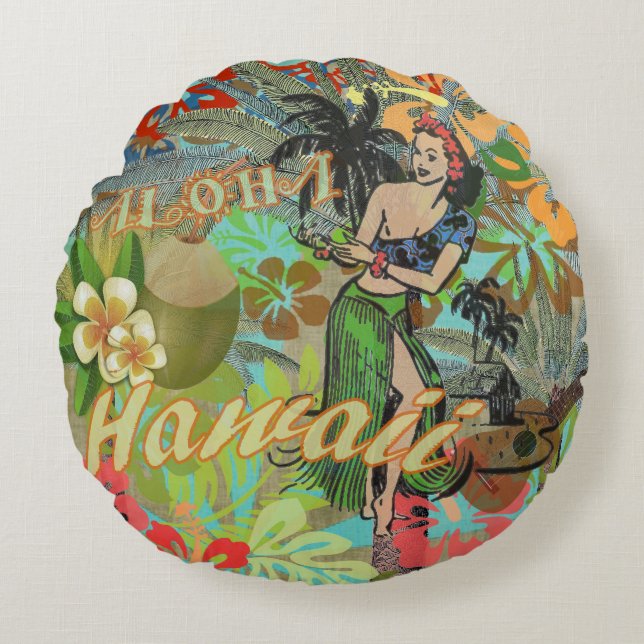 Hawaii Flower Hula  Floral Graphic Rond Kussen (Voorkant)