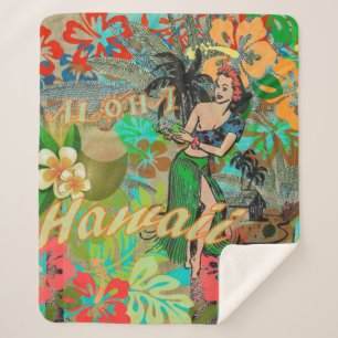 Hawaii Flower Hula  Floral Graphic Sherpa Deken