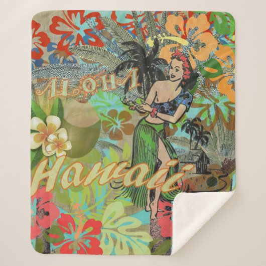 Hawaii Flower Hula  Floral Graphic Sherpa Deken (Voorkant)