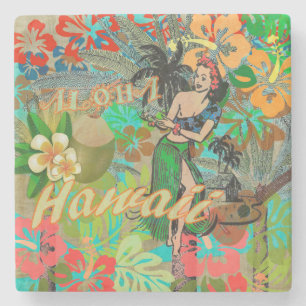 Hawaii Flower Hula  Floral Graphic Stenen Onderzetter