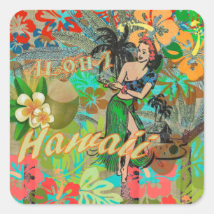 Hawaii Flower Hula  Floral Graphic Vierkante Sticker