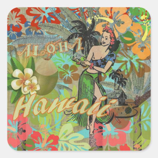 Hawaii Flower Hula Floral Graphic Vierkante Sticker (Voorkant)