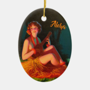 Hawaii Girl met Ukulele Keramisch Ornament