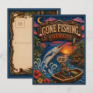 Hawaii Gone Fishing Blauwe Marlijn Briefkaart