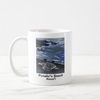 Hawaii Green Sea Turtle on Black Sand Beach Coffe Koffiemok
