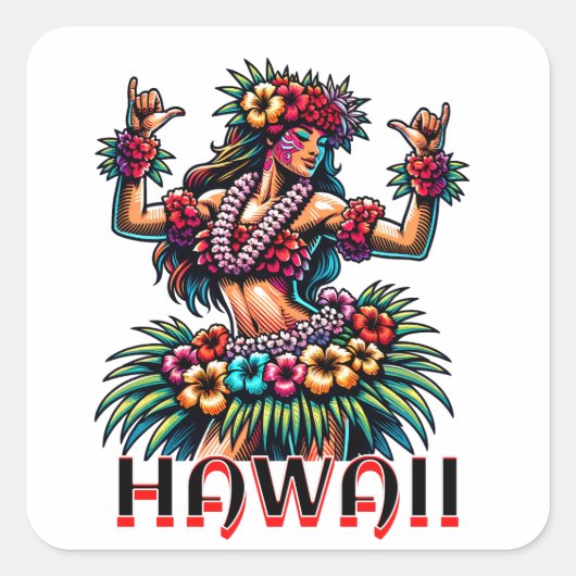 Hawaii | Hawaiian Hula Dancer Vierkante Sticker (Voorkant)
