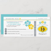 Hawaii Hibiscus Boarding Pass Wedding Kaart (Voorkant / Achterkant)