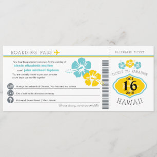 Hawaii Hibiscus Boarding Pass Wedding Kaart