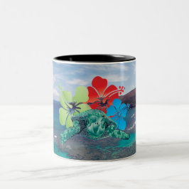 Hawaii Hibiscus Flowers en Turtle Tweekleurige Koffiemok