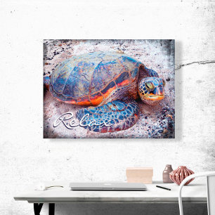 Hawaii Honi Zee Turtle Close-up Photo Relax Script Canvas Afdruk