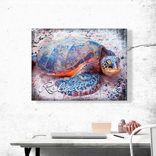 Hawaii Honi Zee Turtle Close-up Photo Relax Script Canvas Afdruk