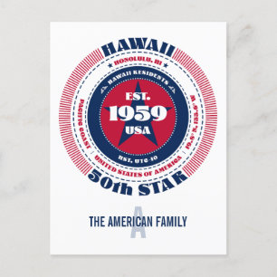 Hawaii, Honolulu, HI, Patriottisch, Monogram Briefkaart