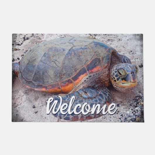 Hawaii Honu Zee Turtle Foto Welkom Script Bold Deurmat (Voorkant)
